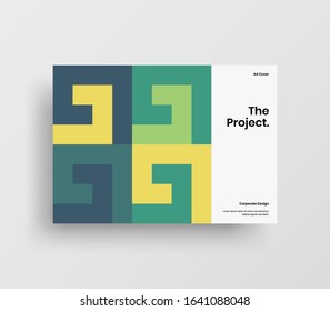 Creative business presentation vector A4 horizontal orientation front page mock up. Modern corporate report cover abstract geometric illustration design layout. Company identity brochure template.