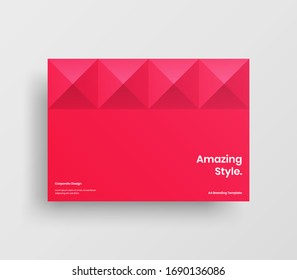 Creative business presentation vector A4 horizontal orientation front page mock up. Modern corporate report cover abstract geometric illustration design layout. Company identity brochure template.