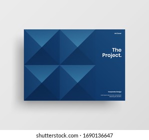 Creative business presentation vector A4 horizontal orientation front page mock up. Modern corporate report cover abstract geometric illustration design layout. Company identity brochure template.