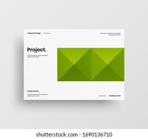 Creative business presentation vector A4 horizontal orientation front page mock up. Modern corporate report cover abstract geometric illustration design layout. Company identity brochure template.