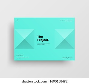 Creative business presentation vector A4 horizontal orientation front page mock up. Modern corporate report cover abstract geometric illustration design layout. Company identity brochure template.