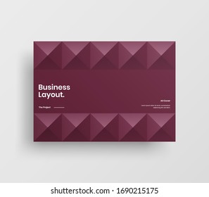 Creative business presentation vector A4 horizontal orientation front page mock up. Modern corporate report cover abstract geometric illustration design layout. Company identity brochure template.