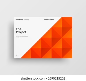 Creative business presentation vector A4 horizontal orientation front page mock up. Modern corporate report cover abstract geometric illustration design layout. Company identity brochure template.