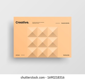 Creative business presentation vector A4 horizontal orientation front page mock up. Modern corporate report cover abstract geometric illustration design layout. Company identity brochure template.