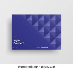 Creative business presentation vector A4 horizontal orientation front page mock up. Modern corporate report cover abstract geometric illustration design layout. Company identity brochure template.