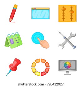 Creative business project icons set. Cartoon set of 9 creative business project vector icons for web isolated on white background