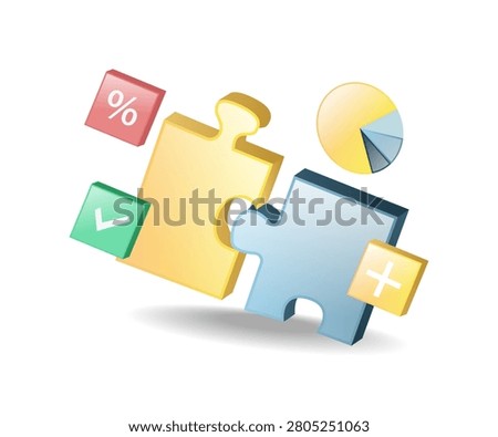 Creative Business Solution Puzzle Illustration with Profit Analysis and Data Chart