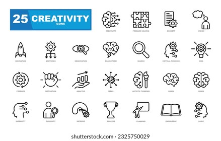 Creative business solutions icon collection. Contains such Icons as Inspiration, Idea, Brain and more.