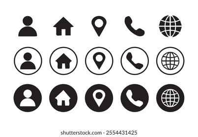 Creative business solutions related icon sets.Web icon set.Phone, website, address, location and mail logo symbol sign