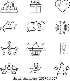 Creative business solutions related icon set. Innovation team management. Editable stroke on white.EPS 10