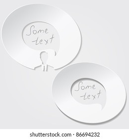 creative business speech bubbles with silhouette of businessman cutting from paper