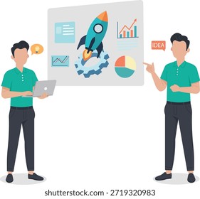 Lanzamiento de una empresa creativa e ilustración innovadora de generación de ideas