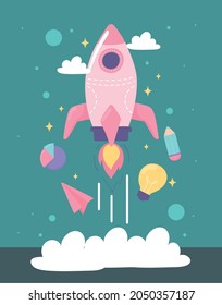 creative business startup, launching rocket