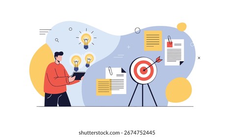 Desarrollo creativo de la estrategia de negocio y planificación del logro de objetivos con ideas de innovación