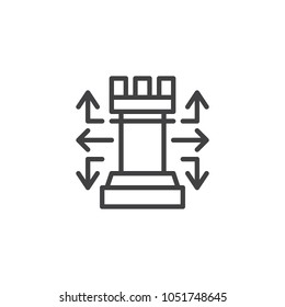 Creative business strategy outline icon. linear style sign for mobile concept and web design. Chess piece and arrows simple line vector icon. Symbol, logo illustration. Pixel perfect vector graphics