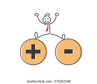 Creative Business Strategy Tips Stickman Illustration Concept - Study The Positive And Negative Impact Of Your Decision