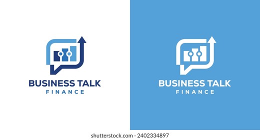 Creative Business Talk Logo. Chat Bubble with Progress Graph Arrow. Statistics, Consulting Finance Logo Icon Symbol Design Template.