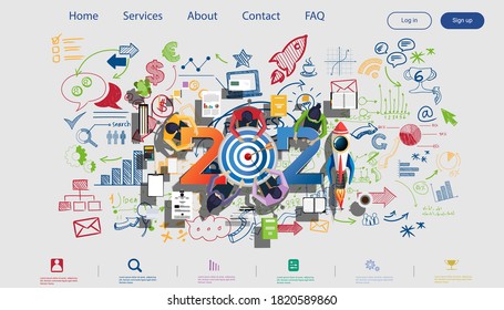 Creative Business Thinking 2021,Darts schießen ins Schwarze für Erfolg, setzen Icon, Plan Think Analyse kreative Arbeit, Idea Konzept Vektorgrafik Infografik Vorlage.
