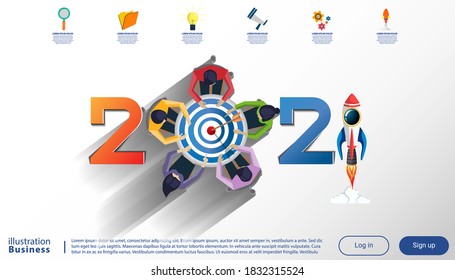 Creative Business Thinking 2021,Darts schießen ins Schwarze für Erfolg, setzen Icon, Plan Think Analyse kreative Arbeit, Idea Konzept Vektorgrafik Infografik Vorlage.