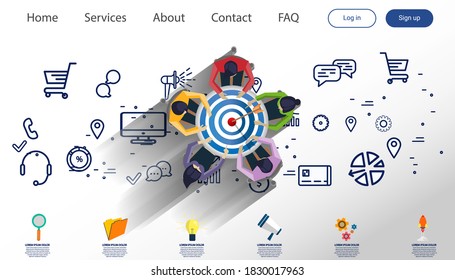 Pensamiento empresarial creativo,dardos disparar a la entrepierna para el éxito,establecer icono, Plan pensar analizar el trabajo creativo, Idea concepto ilustración vectorial plantilla Infográfica.