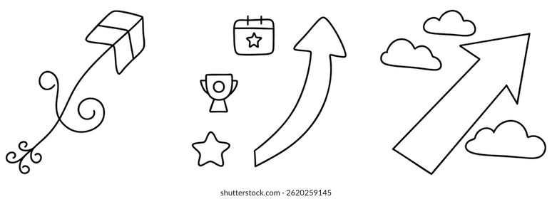 A Creative business timeline with arrows and icons representing growth and achievement, showcasing progress and success