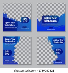 Creative business travel agency Social Media banner Template design. Promotional web banner for social media post.  Social media post and web advertisement.