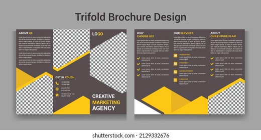 Creative business trifold brochure flyer template layout design.concept folded flyer or brochure.yellow square geometric vector