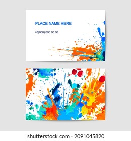 Creative business visit card template. Artistic splash paint design. 