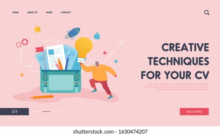 Creative Businessman Having Good Idea Website Landing Page. Business Man Put Glowing Light Bulb into Huge Portfolio Bag. Business Project, Insight Web Page Banner. Cartoon Flat Vector Illustration