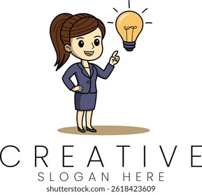 Creative businesswoman with a lightbulb idea. Perfect for business and innovation concepts.