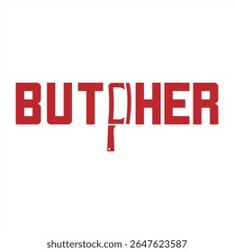 Tipografia de design de logotipo de açougue criativo com cutelo de carne integrado inteligentemente formando a letra T Minimalista e captura de olhos