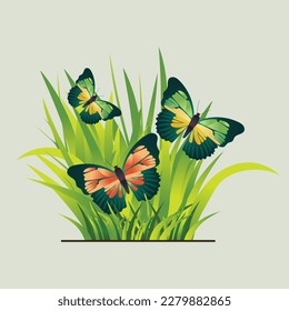 Mariposas Creativas Sobre El Fondo Verde.