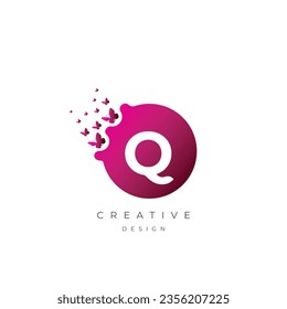 Efecto mariposa creativo Q Letra logo ,monograma 