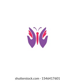 Creative Butterfly hands for care - healthy symbol - logo