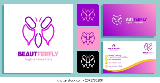 plantilla de diseño de logotipo de mariposa creativa. Diseño de logotipo de línea de lujo. y plantillas de diseño de tarjetas de visita. ilustración vectorial