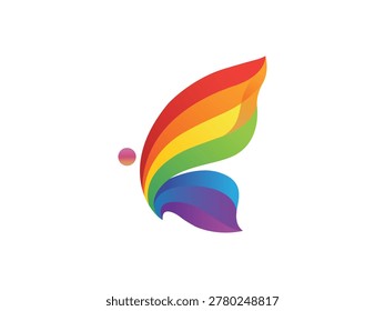 Creative butterfly wing icon featuring vibrant rainbow color gradients. Elegant minimalist symbol for branding or graphic design projects.