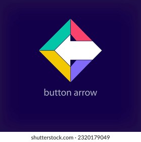 Creative button and arrow logo. Unique color transitions. Unique square penetrating arrow logo template. vector