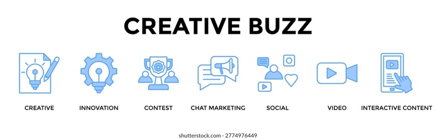 Creative Buzz Banner Web Icon Set Collection Pack Vector Illustration Concept For Create Viral Momentum With Creative Campaigns, Contests, And Conversational Media