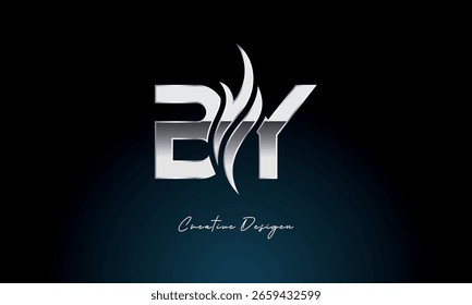 Creative BY Letter Flame Logo Bold Metallic Monogram with Fire Symbol for Premium Chrome Branding and Visual Identity