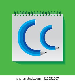 creative C alphabet created with pencil vector illustration 
