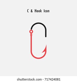 Creative C- Letter icon abstract and hook icon design vector template.Fishing hook icon.Alphabet icon.Vector illustration