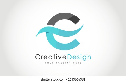 Creative C Letter Logo Design with Water Splash Ocean Blue Wave Vector Icon Illustration.
