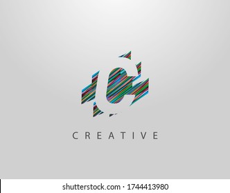 Logo de la carta creativa C. Diseño C inicial geométrico abstracto moderno, compuesto por varias tiras de colores  