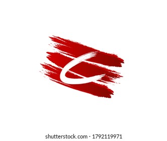 Creative C Letter Logo in Red Strips Grunge Splatter Element. Retro Rusty logo design template.