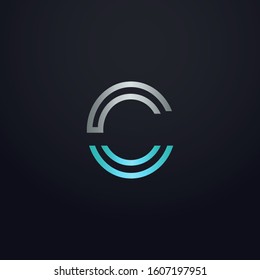 Creative C letter with maze linear style. Modern logo symbol for business corporate. Blue and white logo on blue dark background. Square shape, colorful, linked and technology. Unusual design vector.