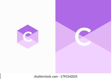 letras c creativas en hexagones,
logotipo de espacio negativo.