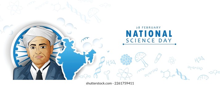  creative C V Raman Vector sketch  illustration, Indian national science day celebration poster with lab equipment
