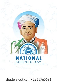 creative C V Raman Vector sketch  illustration, Indian national science day celebration poster with lab equipment