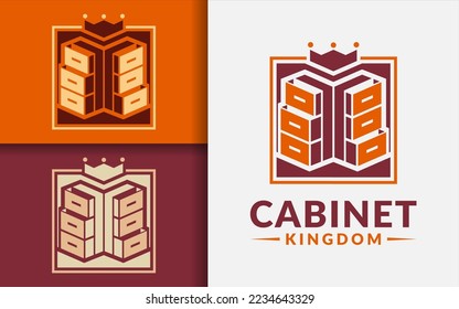 Creative Cabinet Logo Design with Cabinet Furniture and King Crown Combination Concept.
