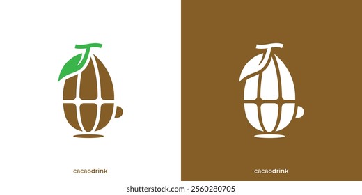 Creative Cacao Drink Logo. Cacao Fruit and Abstract Mug Cup Drink Coffee Icon Graphic. Cacao Coffee Logo Design Template.